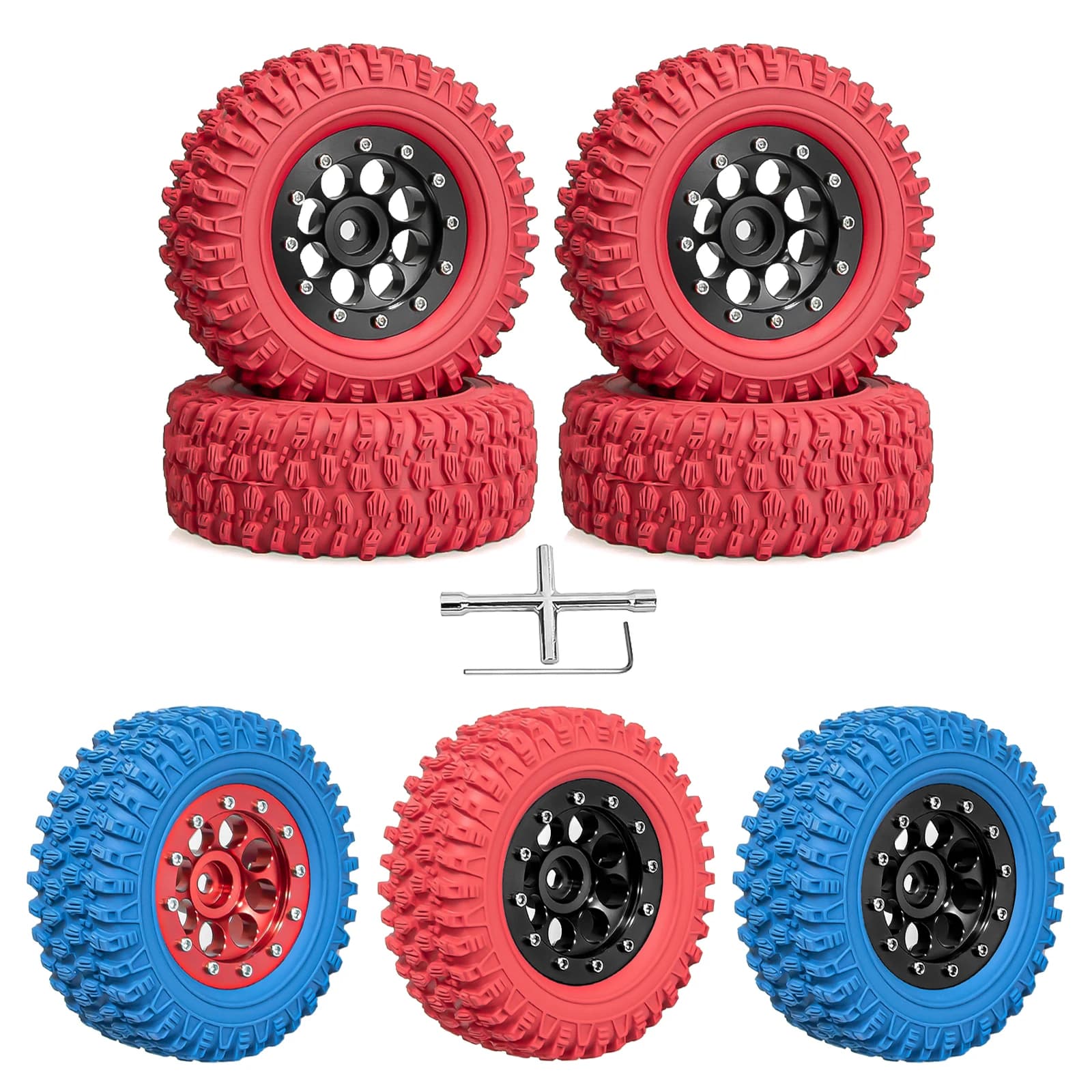 Set di Pneumatici Colorati OKHL con Cerchi da 1,45 Pollici e Gomme da 1,3 Pollici per Auto RC Crawler 1/18 1/24 TRX4M SCX24 AX24 FCX24