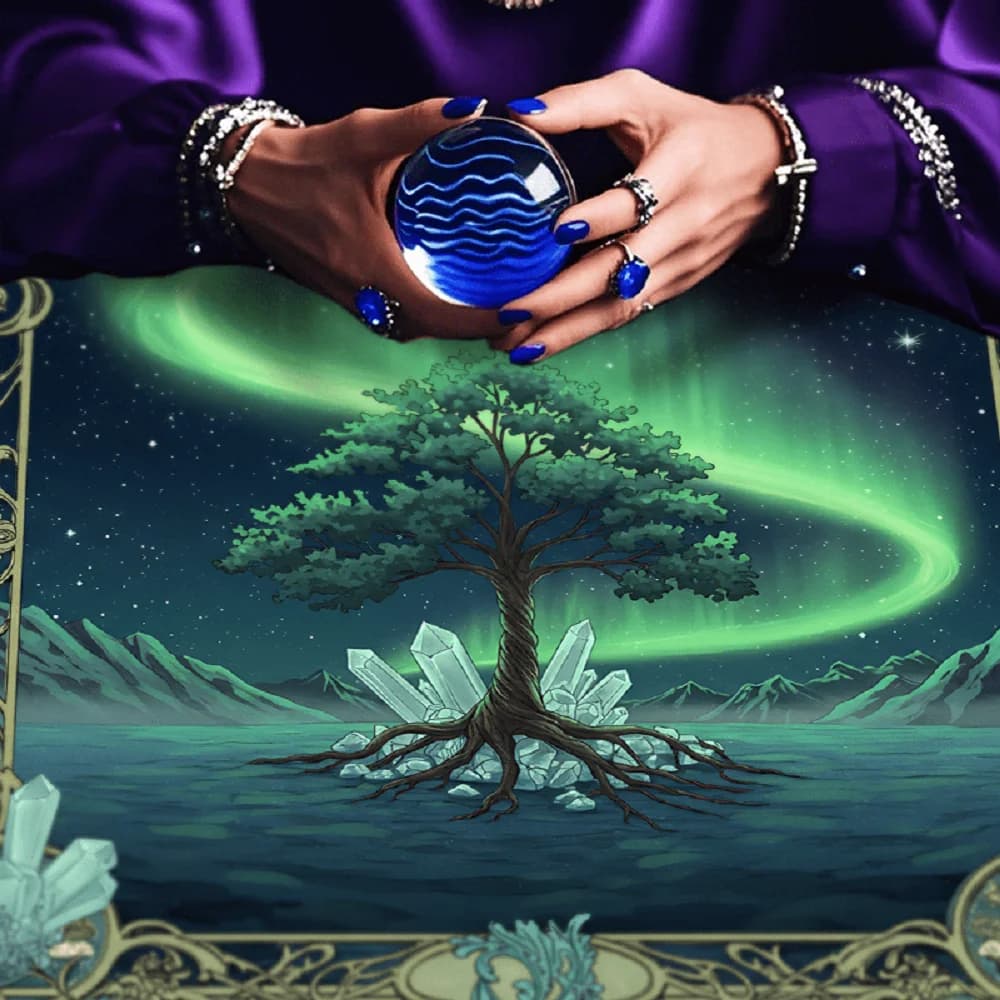 Tappetino da Tavolo per Tarocchi in Cristallo con Aurora Blu Sognante, Base Antiscivolo in Gomma, per Lettura Carte Oracolo