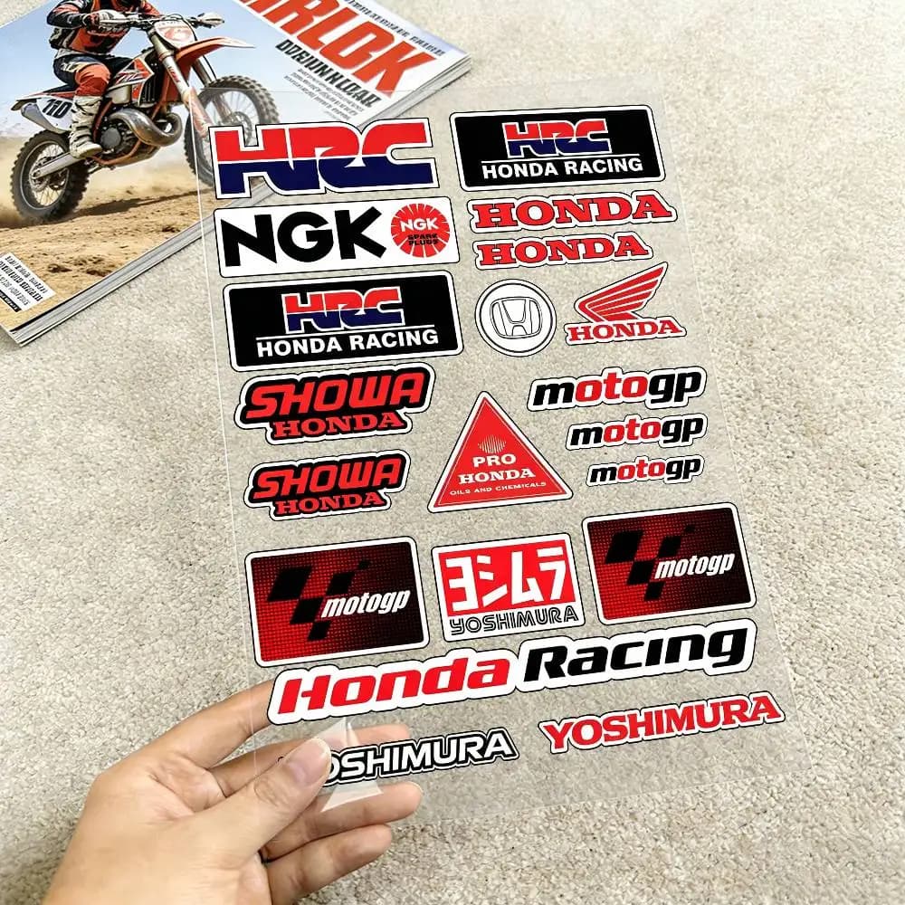 Reflective Moto Honda Stickers with Laser Effect, Waterproof, Vinyl, for Helmet, Tank and Bicycle
