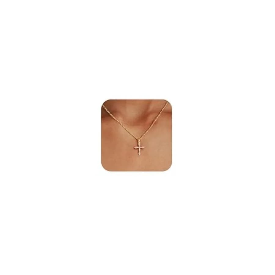 Collana con Croce per Donne, Collana con Doppia Croce Placcata in Oro 14K, Ciondolo a Croce Delicato in Oro per Donne