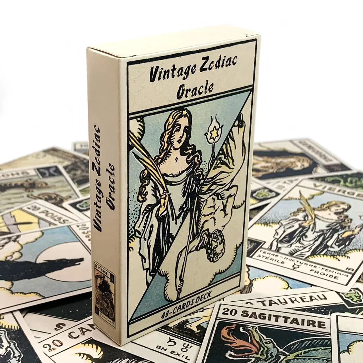 Carte oracolo zodiacali vintage, un mazzo di 48 carte, gioco da tavolo classico per la divinazione, perfetto per la guida spirituale e per collezionisti.