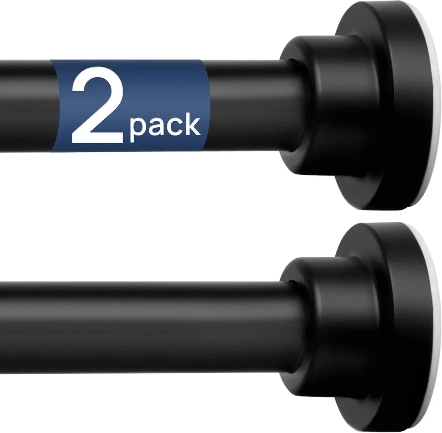 Pack of 2 Adjustable Spring Tension Curtain Rods 32 to 66 Inch, Stainless Steel Matte Black Shower Rods Windows No Drilled, Bathroom, Closet, Room Baffle, 7 8 Diameter