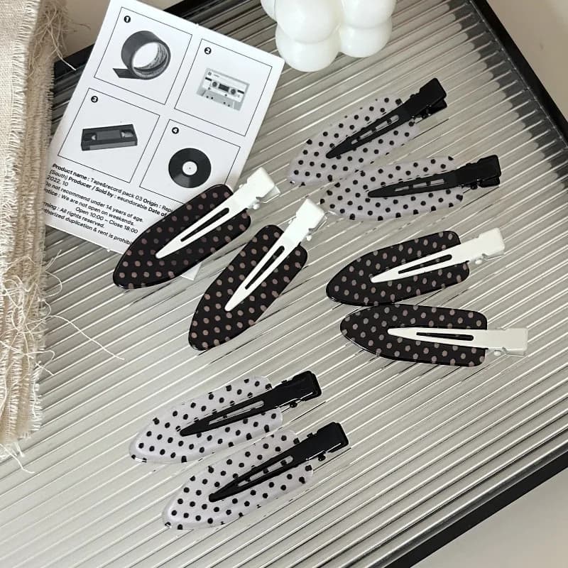 4/8pcs Vintage Black White Dot Duckbill Hair Clips, Water Drop Alligator Barrettes, Simple Side Bangs Hair Pins for Women Daily