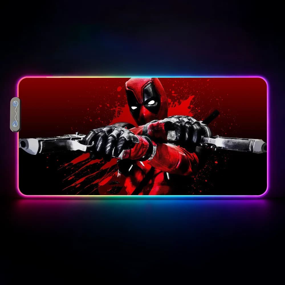 Tappetino per mouse da gioco impermeabile con LED RGB, colorato, antiscivolo, per tastiera, superficie D-Deadpool