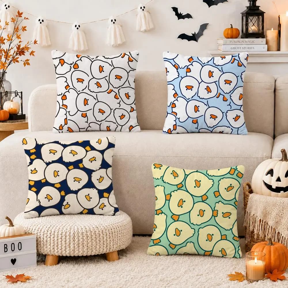 Cute Cartoon Duck Cushion Cover Short Plush Double Sided Printed Soft Pillow Case Home Sofa Decor Festival Gifts