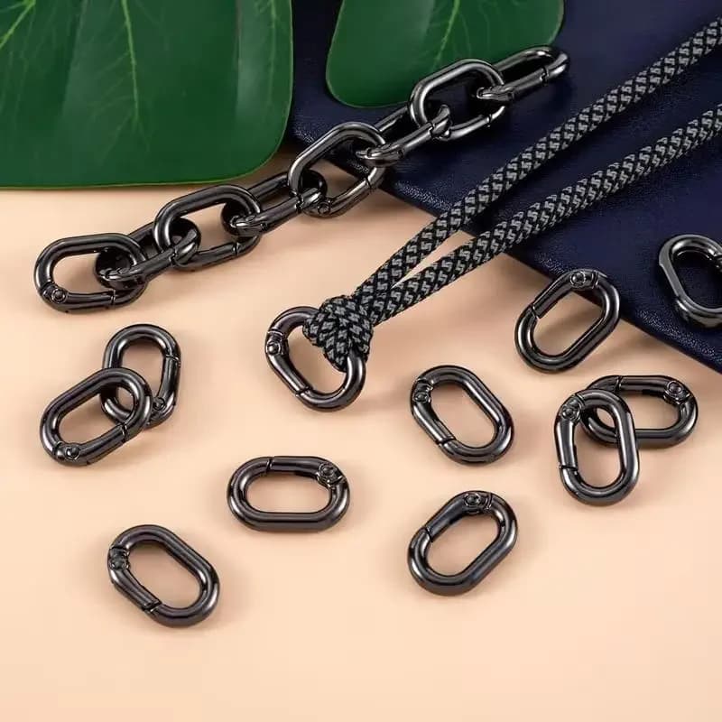 10 Pezzi/Lotto Moschettoni Ovali in Metallo con Molla, Apribili, per Portachiavi, Clip per Borse, Ganci, Catene per Cani, Connettori per Gioielli Fai da Te
