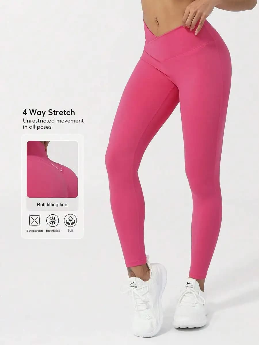 Leggings da yoga da donna con vita incrociata, effetto push-up, elasticizzati in 4 direzioni, pantaloni da allenamento
