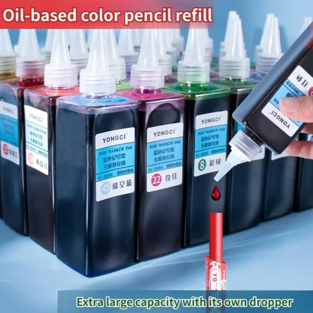Inchiostro per Pennarelli a Base d'Olio in 48 Colori, 250ml, Ricarica Liquida, Asciugatura Rapida, Permanente, per Poster POP, Forniture Artistiche, Senza Sbiadimento
