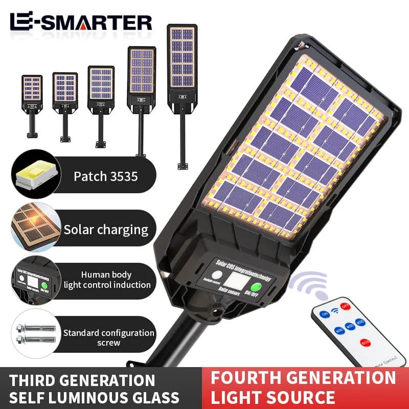 Potenti luci solari a LED Sensore di movimento esterno Lampada da parete alimentata dal sole Illuminazione impermeabile Lampione da giardino con sensore umano