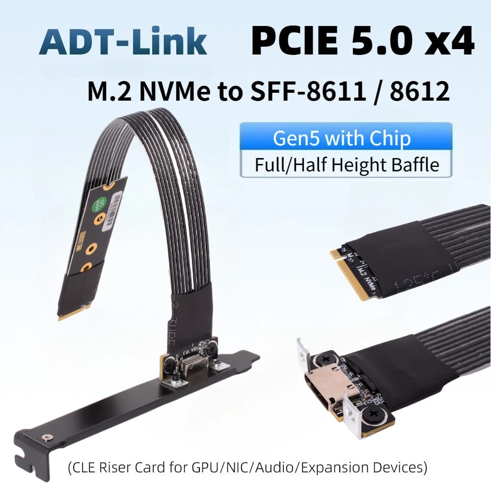 K49SQ-BK 5.0 EGPU OCuLink GPU Cable PCIe 4.0 5.0 X4 Cable Gen 5/4 PC Notebook Laptop To External Video Graphics Card M.2 OcuLink