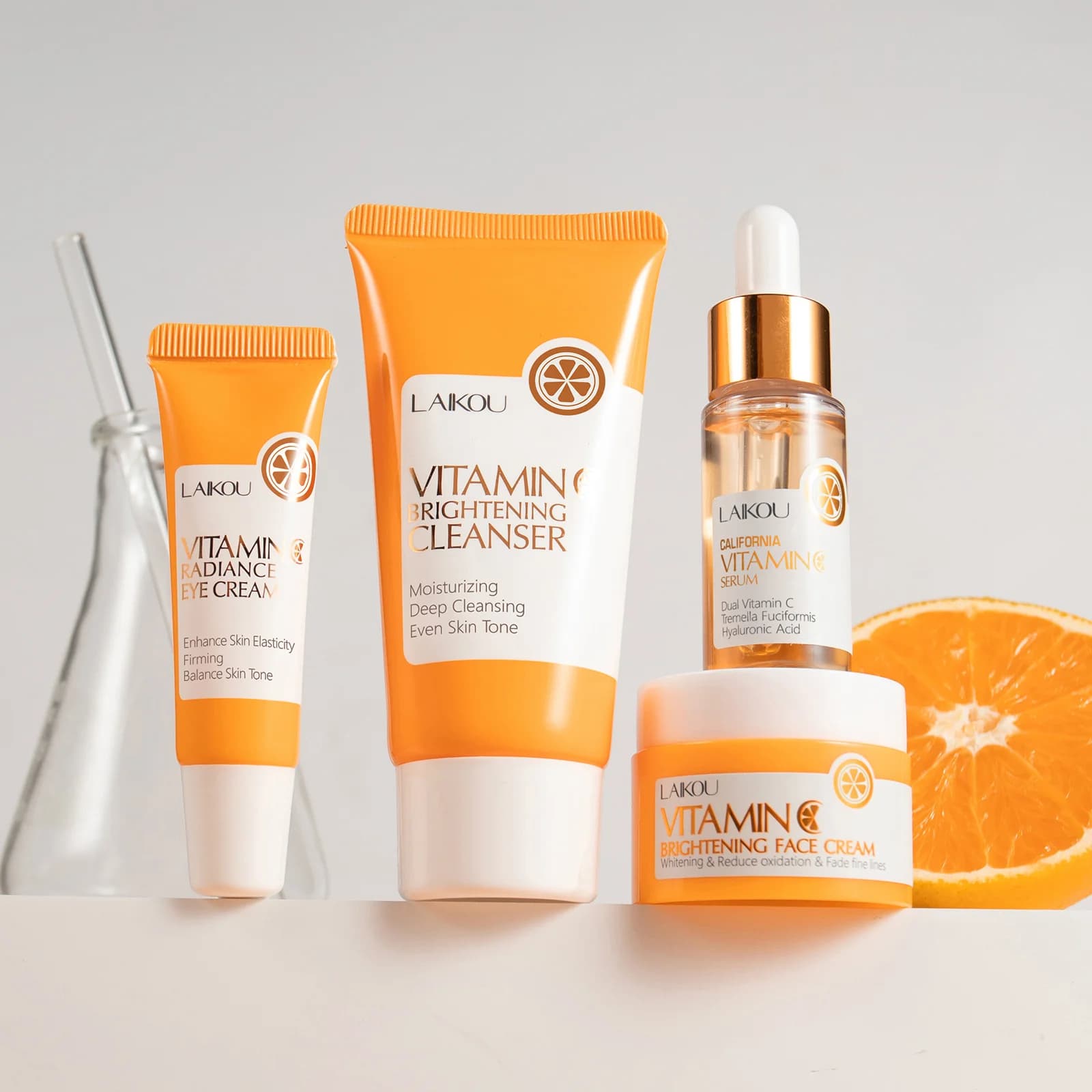 LAI VITAMIN C Skincare Set Brightening 5Pcs Kit Even Skin Tone Smooth Wrinkle Tighten Pores Cleanser Toner Serum Eye Cream