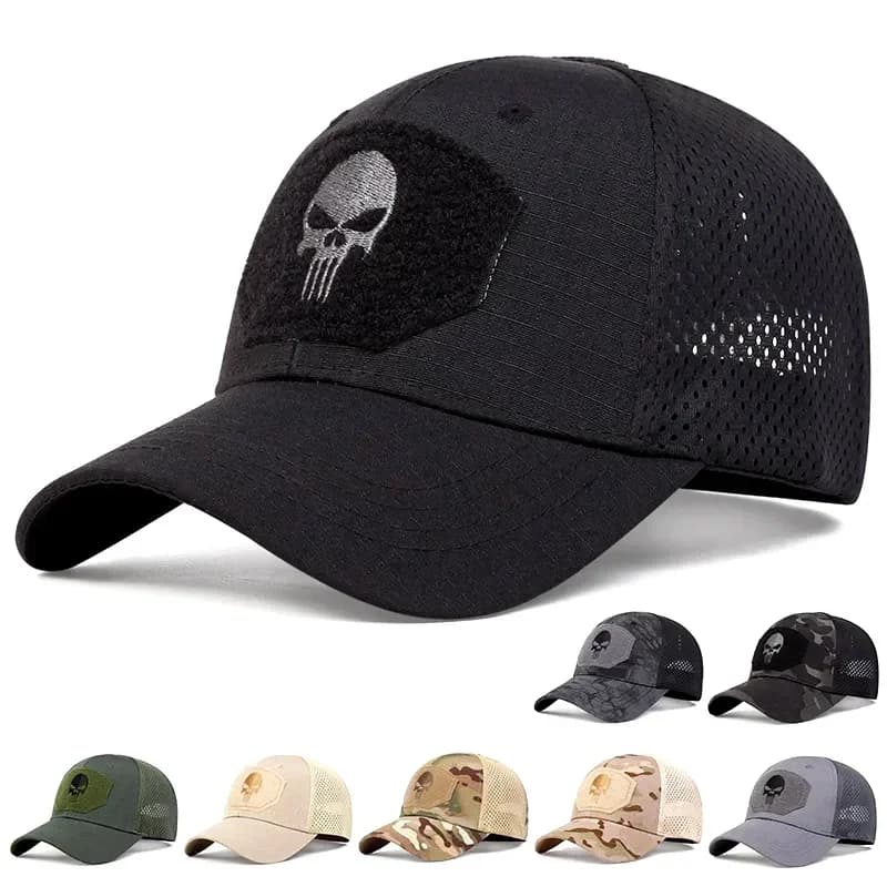 Skull Tactical Airsoft Cap Adjustable Breathable Sun Visor Trucker Hat Mesh Hunting Hiking Snapback Baseball Hats Gorra