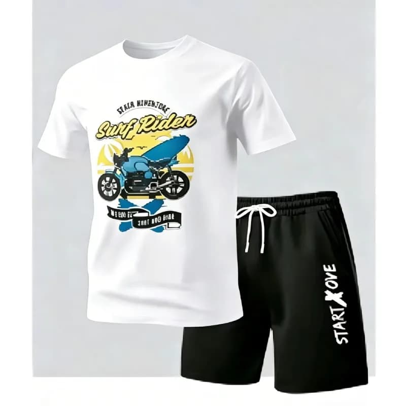 New men's sportswear men's casual wear printed short-sleeved sports shirt sets pattern sets men's sport quick-drying sets