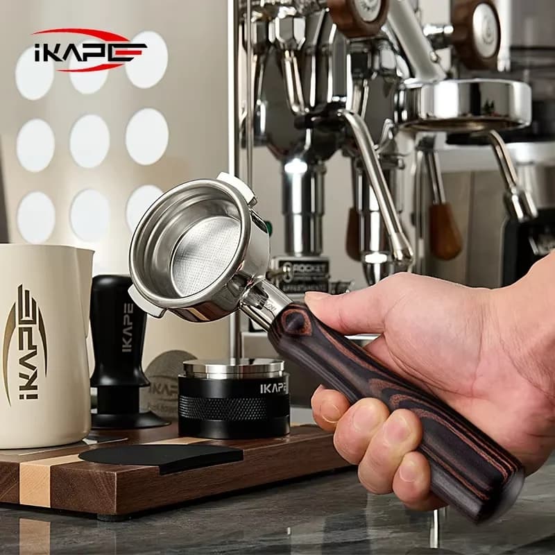 IKAPE Portafiltro senza fondo Manico in legno colorato per Delonghi/Barsetto/Berivlle/Lamarzocco/Flair58/ECM/Light/wega 51/54/58mm