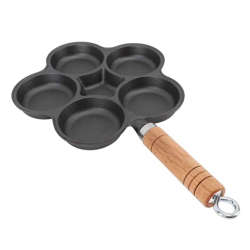 Padella in ferro ABRW, padella per colazione non rivestita, padella per frittata antiaderente, stampo per hamburger a cinque fori, padella per gnocchi di uova