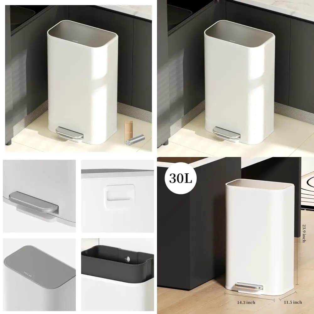 Cestino per rifiuti da cucina e bagno (8 galloni/30 litri) - Bidoni della spazzatura in acciaio inossidabile con pedale, contenitore per la raccolta differenziata con coperchio o per bagno