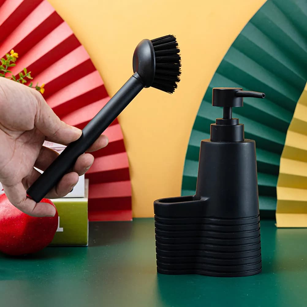 1Set Resin Bathroom Lotion Dispenser with Cleaning Brush Portable Press Pump for Liquid Soap Body Wash Face Wash Refillable