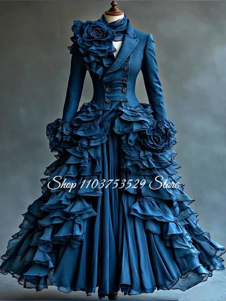 Abito da sera vittoriano vintage blu navy personalizzato, costume da ballo eduardiano, gotico, steampunk, cosplay, per feste 2026