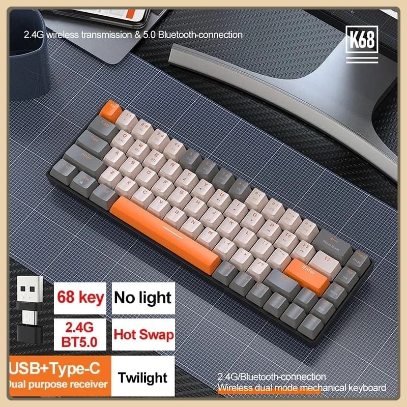 New K68 2.4G/BT5.0 Wireless Gaming Mechanical Keyboard 68 Keys Hotswap Mini Gaming Mechanical Keyboard PBT Keycaps 65% Keyboards