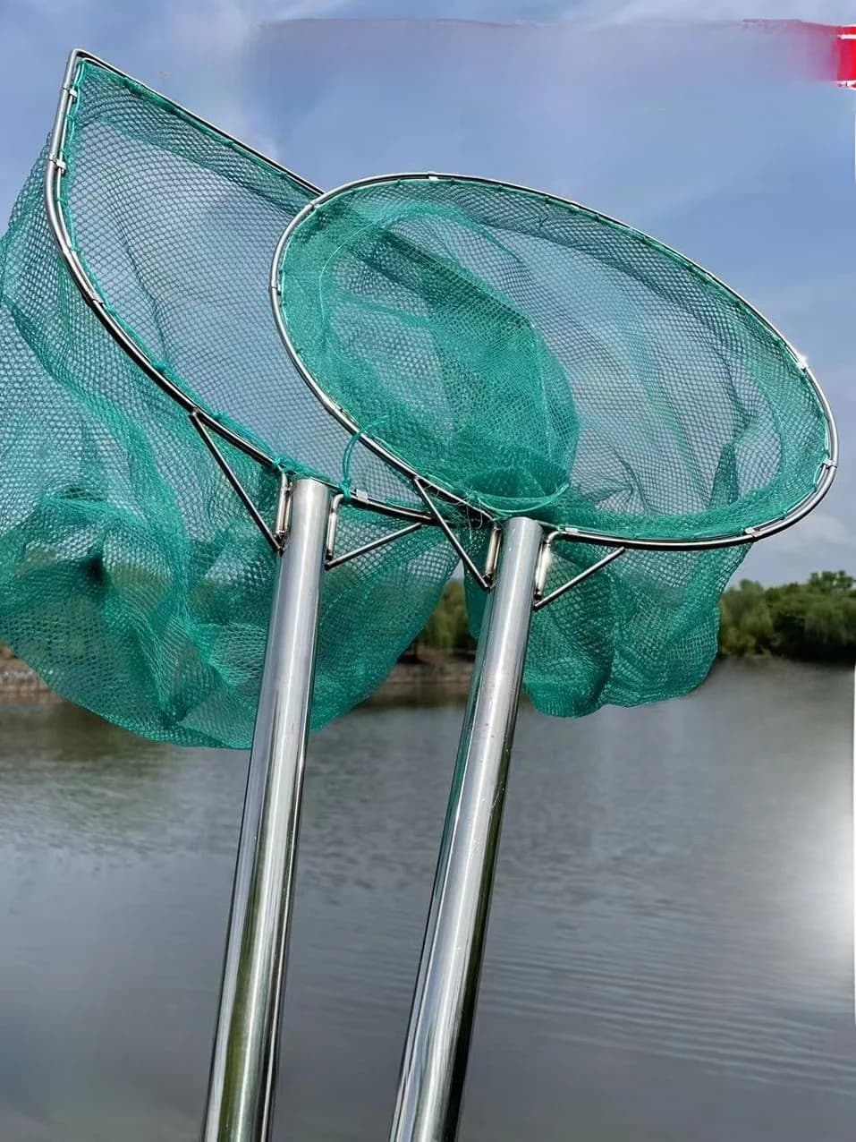 Stainless Steel Double Frame Fishing Net Shrimp Catching Net Integrated Aquaculture Tools Quick Dry No Knot Net Pocket