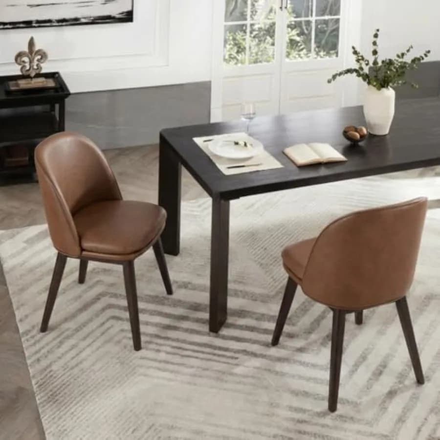 Set di 2 Sedie da Pranzo in Legno con Rivestimento in Ecopelle, Sedie Moderne per Sala da Pranzo con Cuscino Ergonomico a Doppio Strato