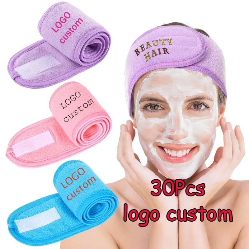 Fascia per capelli perfetta per il lavaggio del viso, 30 pezzi, fasce per capelli da spa regolabili per il trucco con nastro in velcro, fascia per capelli sportiva anti-sudore