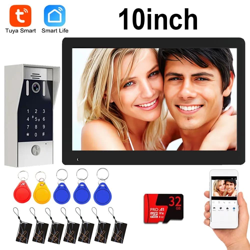 5in1 Unlock Doorbell 10inch 1080P Touch Monitor Video Intercom System Home intercom with Fingerprint IC Card Unlock for apartmen