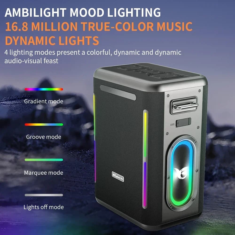 Altoparlante Wireless Portatile con Sistema Karaoke, Due Microfoni Wireless, Sistema PA con Telecomando, RGB, TWS, Power Bank USB