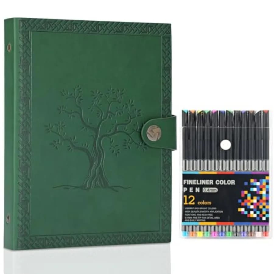 A5 Binder Planner Lined Journal with Pens Kits, A5 Planner Notepad Leather Lined Notebook, 6 Rings Binder Refillable Writing Jo
