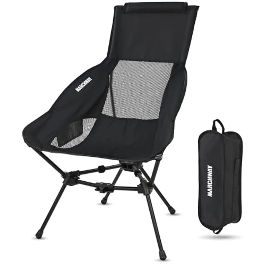 Sedia da Campeggio Pieghevole Leggera con Schienale Alto e Supporto per la Testa, Stabile, Portatile e Compatta per Campeggio, Viaggi, Spiaggia, Picnic e Festival