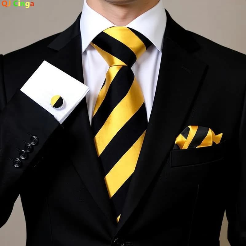 Nuova Cintura Gialla 2026 e Foulard Quadrato con Bottoni per Maniche della Camicia dello Stesso Colore, Tessuto in Poliestere, Cravatte Disponibili in 19 Colori