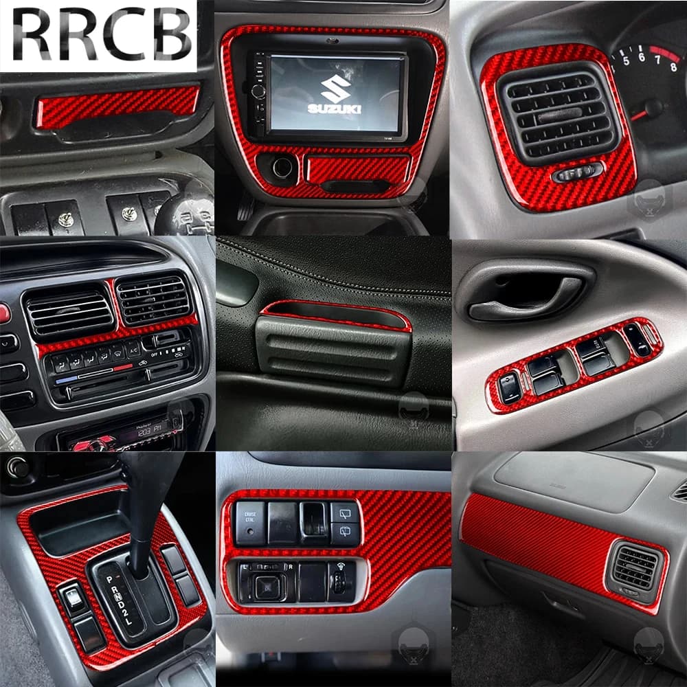 Per SUZUKI Grand Vitara Accessori Interni 1999-2002 Cruscotto Uscita Pannello Ingranaggi Maniglia Della Porta Copertura In Fibra di Carbonio Trim adesivo