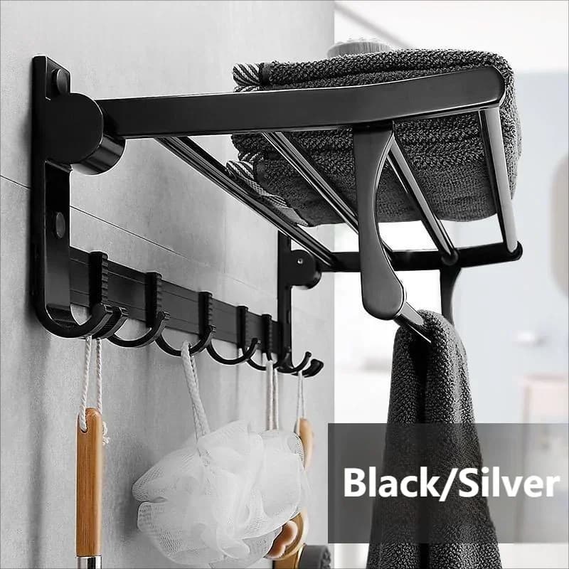 Porta asciugamani da 50 cm Porta asciugamani pieghevole senza punzonatura con gancio Spazio Porta asciugamani in alluminio Portaoggetti per forniture per il bagno di casa