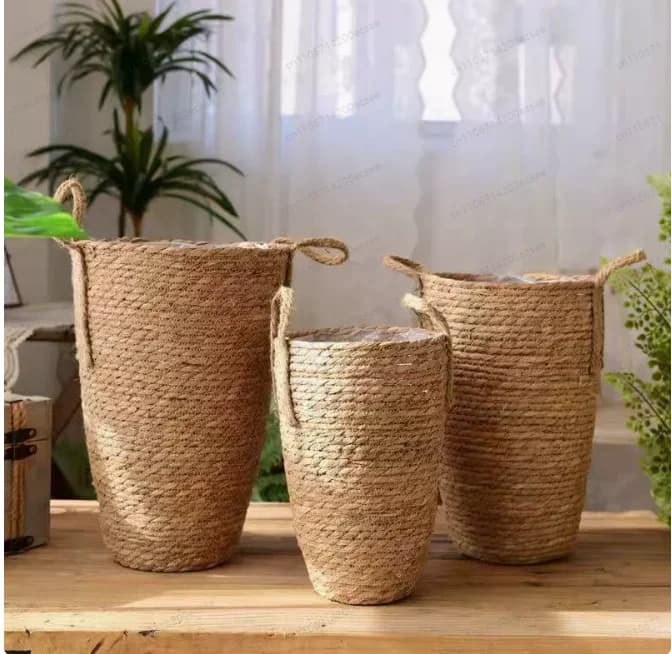 Tall Natural Wicker Planter Basket Flower Pot Home Garden Decor Laundry Bucket Dirty Clothes Storage Baskets Toy Holders
