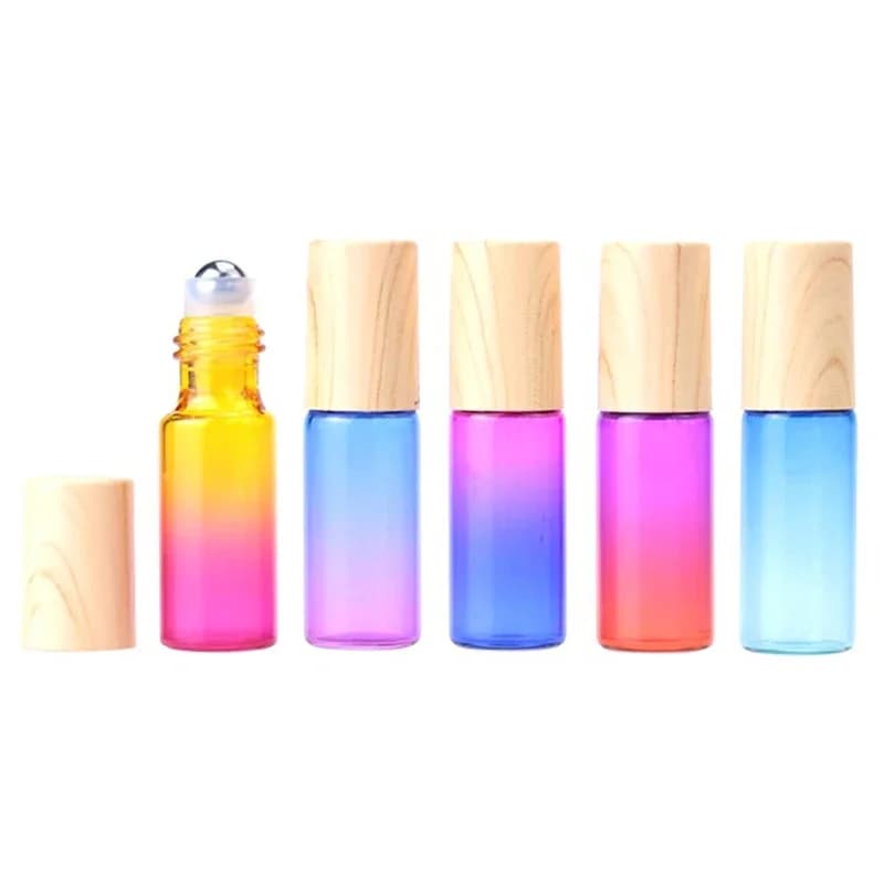 5 flaconi vuoti da 10 ml con sfera roll-on, colore sfumato, per oli essenziali, kit da viaggio, flaconi roll-on in vetro