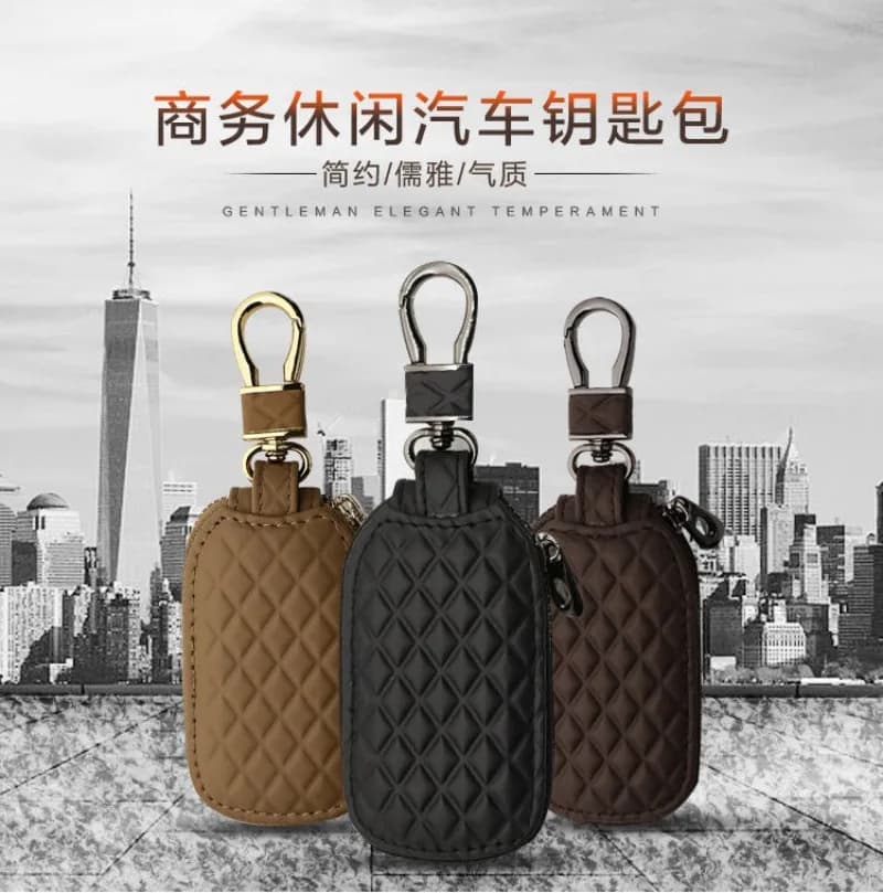 Genuine Leather Car Key Case Wallets Universal Car Key Chain Bag Car Remote Control Key Bag Unisex Pouch Zipper