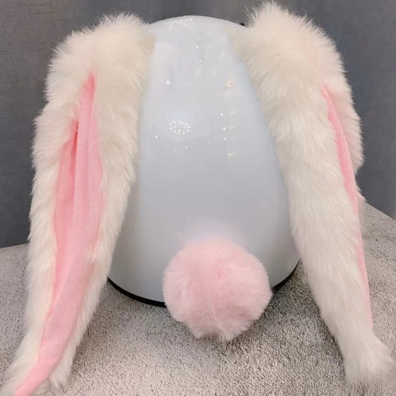 Casco decorativo scooter moto equitazione casco da sci femminile peluche cartone animato Lop orecchie di coniglio rimovibili