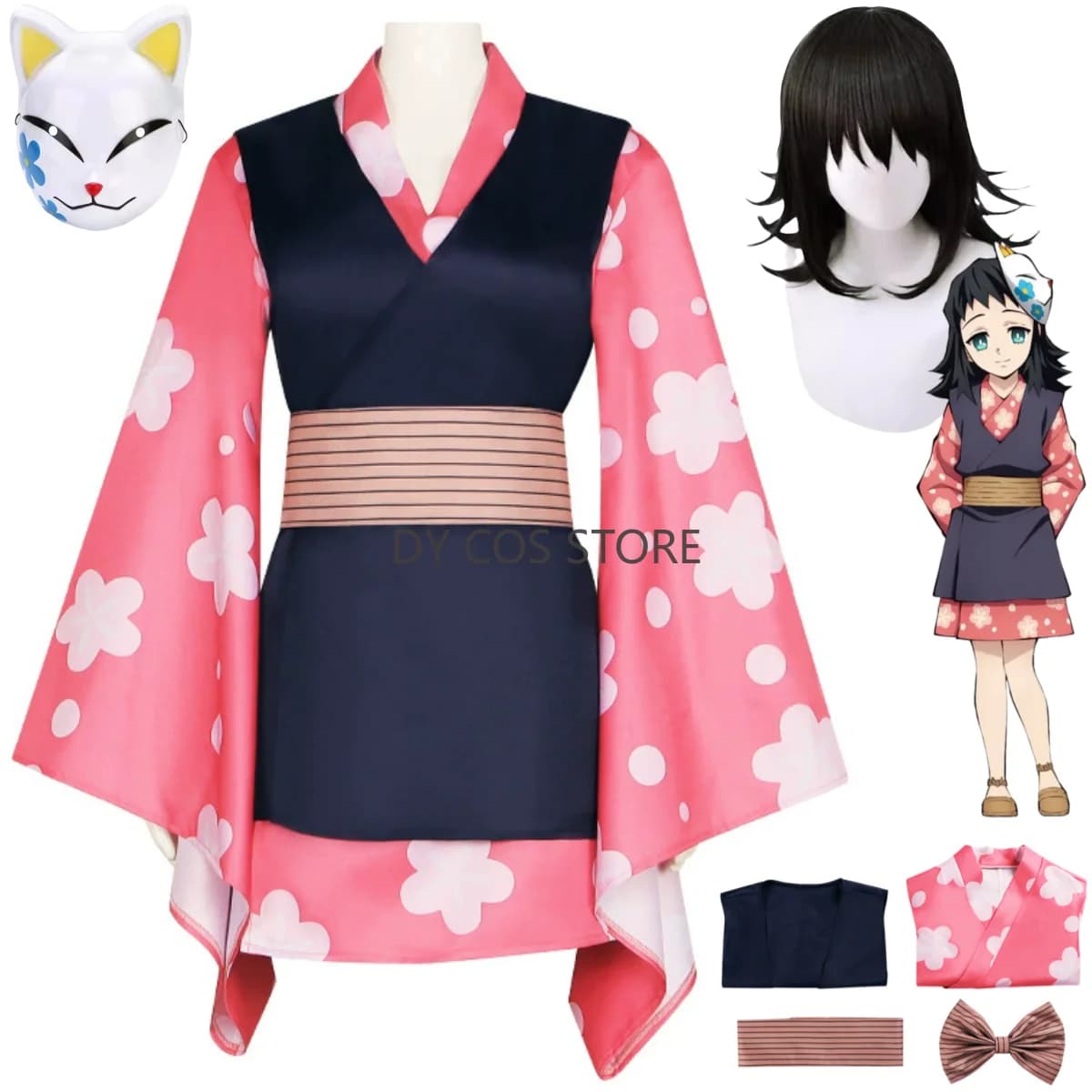 Anime Makomo Costume Cosplay Wig Mask Japanese Kimono Dress Bathrobe Vest Woman Cute Kawaii Halloween Mask Dress