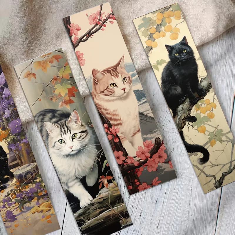 30 Sheets Vintage Japanese Cat Scrapbooking Supplies Set, Minimalist Bookmark DIY Kit for Journal & Reading