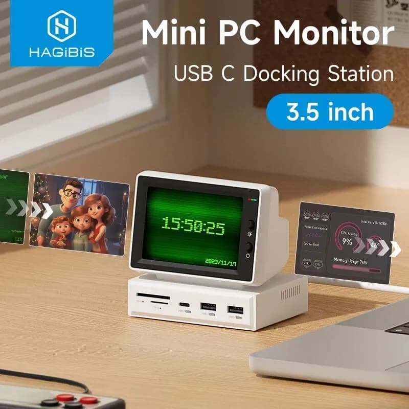 Hagibis Mini schermo Ips da 3,5 pollici Aida64 Mini Pc Cpu Ram Hdd Monitor dati Display sottopiede con hub USB C per PC portatile