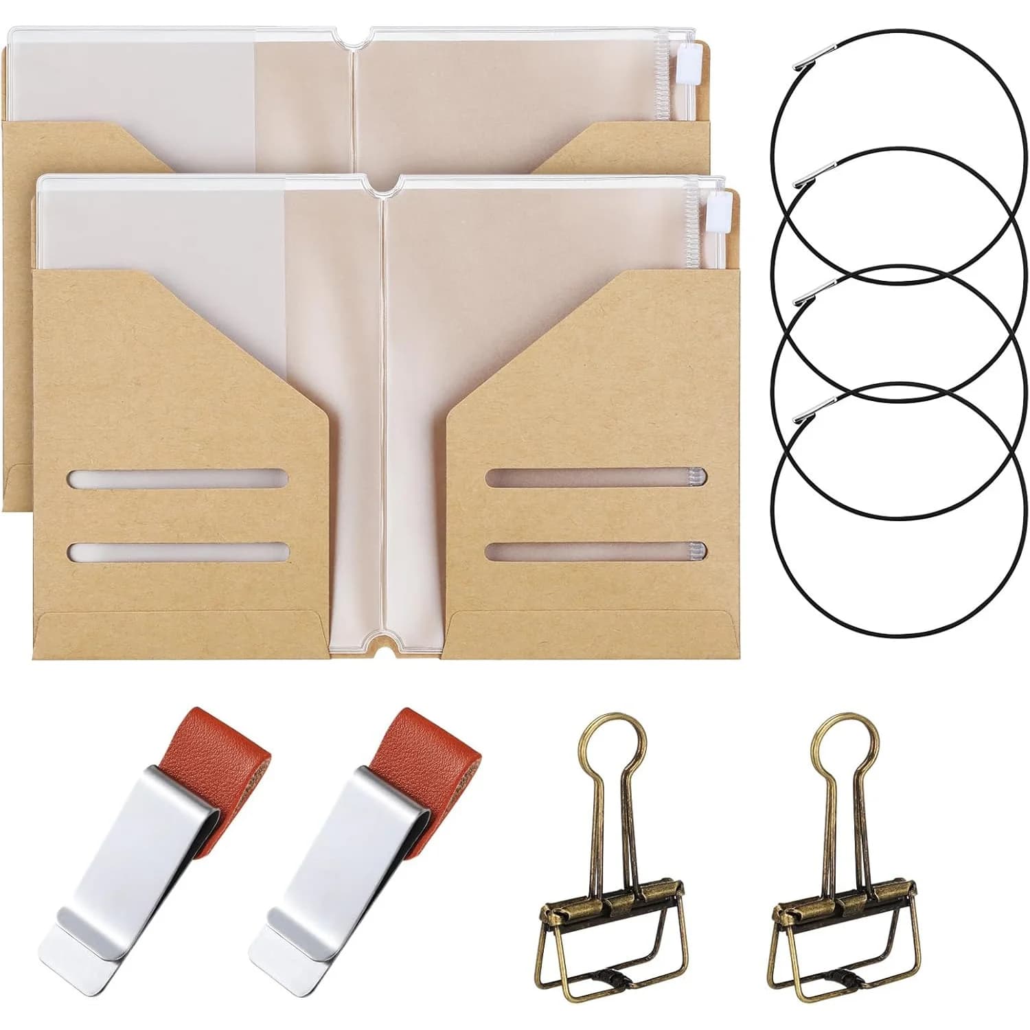 Set da Viaggio: Portafoglio, Porta Carte, Kit Accessori con Custodia in Pelle, Borsa con Cerniera, Porta Penna, Clip e Accessori per Passaporto