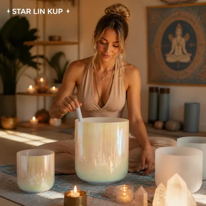 STAR LIN KUP White Crystal Singing Bowl Ceramic Yoga Meditation Sound Healing Chakra Balancing Stress Relief Percussion