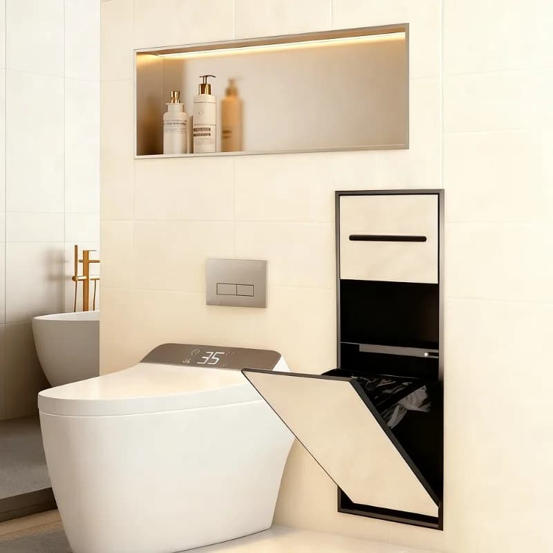 Muro angolare moderno per il bagno, contenitore multifunzione da parete, cestino nascosto in acciaio inossidabile monoblocco integrato