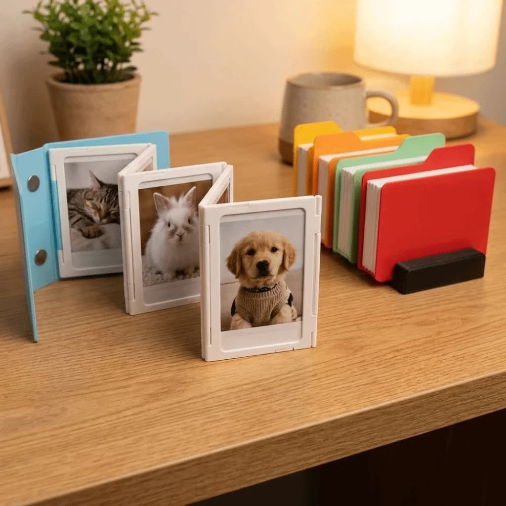 Cornice Fotografica Pieghevole in Plastica con Cerniera, Design Quadrato, Album Fotografico Magnetico, Cornice Semplice Mini per Ritratti, Decorazione per la Casa