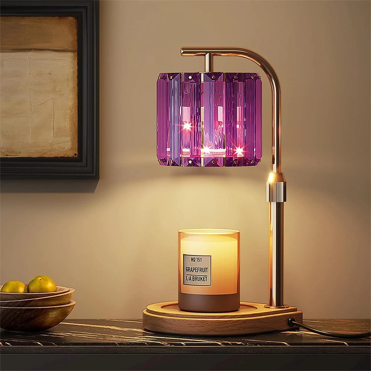 Lampada Scaldacera Viola con Timer e Dimmer, Regalo Elettrico Regolabile per Donne, Scaldacera per Candele in Barattolo con 2 Lampadine