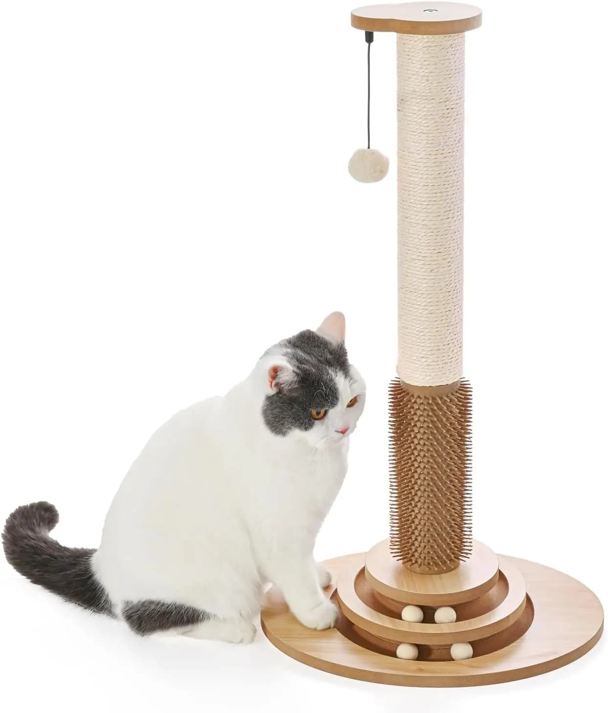Tiragraffi per Gatti Alto 72 cm in Sisal con Gioco a Pista per Gatti da Interno, Beige