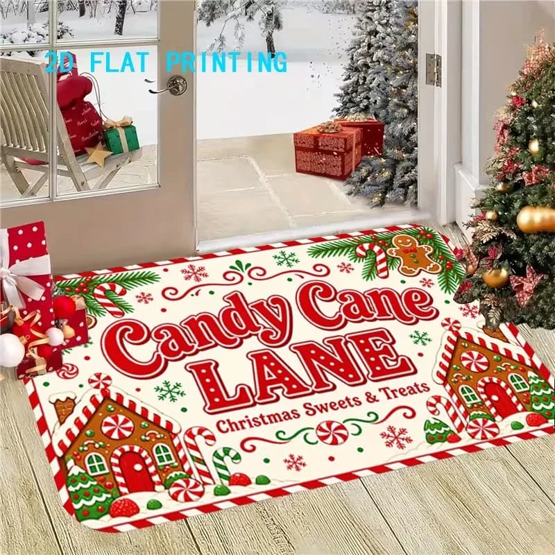 VIKAMA Christmas Candy Cane Doormat, Indoor/Outdoor Entryway Welcome Mat, Festive Party Decorative Rug, Home Decor