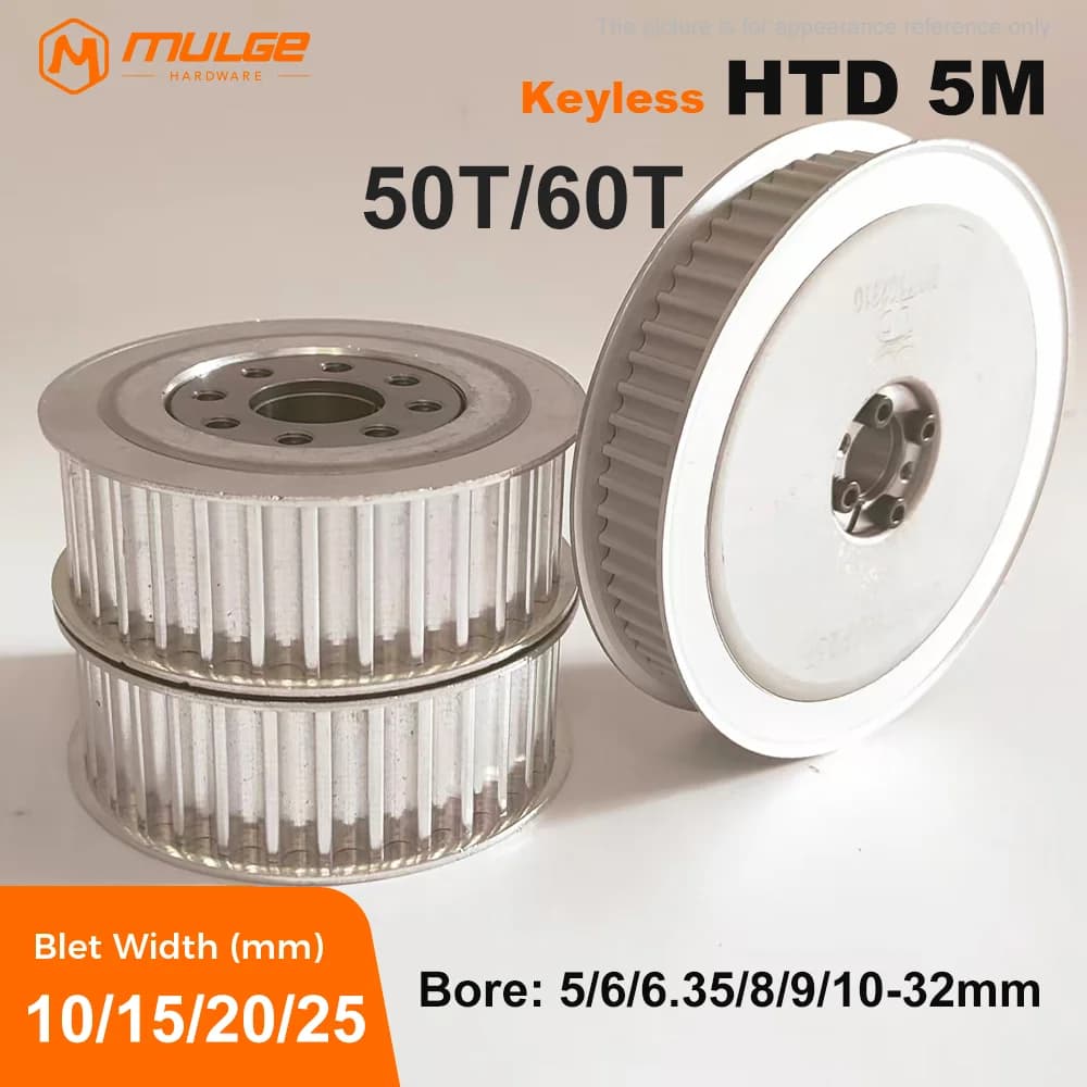 HTD5M 50Teeth/60Teeth Timing Pulley With Keyless Bushing Bore 5mm-32mm 5M-50T/60T Synchronous Wheel For Width 10/15/20/25mm Belt
