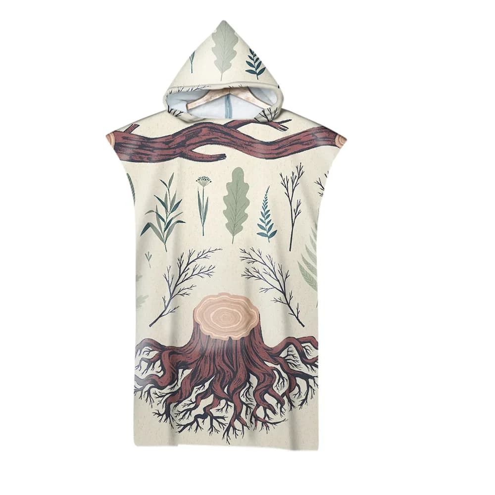 Branch Trees Cartoon Doodle Hooded Bathroom Towel Bathrobe Poncho Swimming Beach Towel Surf Man Lady Fast Drying Beach Clothing