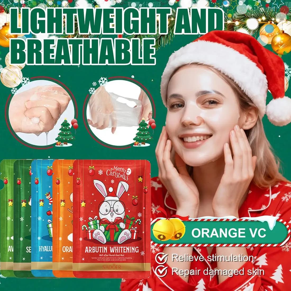Maschere per il viso della serie natalizia Foglio sfuso Maschera per il viso al collagene alla frutta Idratante Lenitivo per la cura della pelle Set regalo di Natale Bomboniere